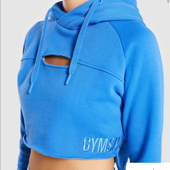 Gymshark Tops - New with tags!!! Cropped blue gym shark hoodie